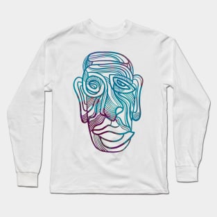 Abstract face line drawing in blues and purples Long Sleeve T-Shirt